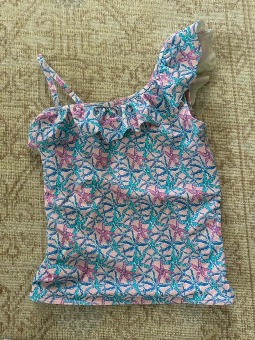 Vineyard Vines Girls Two-Piece Ruffled One-Shoulder Tankini Set